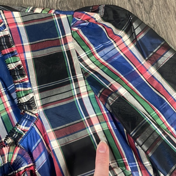 Vintage 1940’s/1950’s Black Plaid Tartan Taffetta Blouse with Ruffles & Buttons - Picture 14 of 14